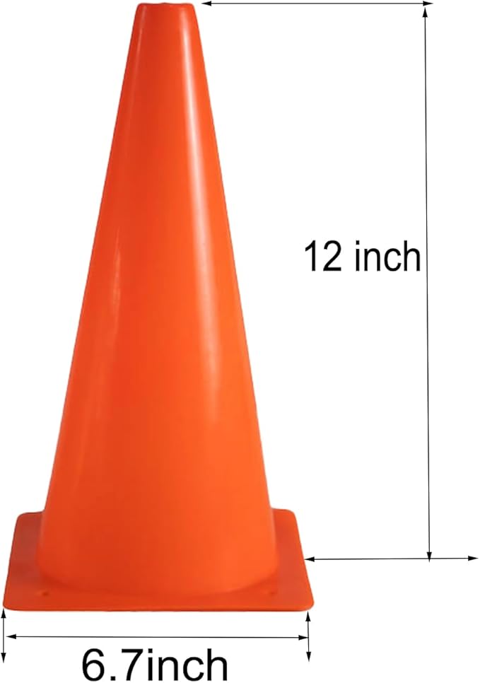 12 Inch Traffic Training Cones, 12 Pack Cones Sports Training Agility Plastic Safety Parking Cones, Agility Field Marker Cones for Soccer Basketball Football, Outdoor Sport Activity
