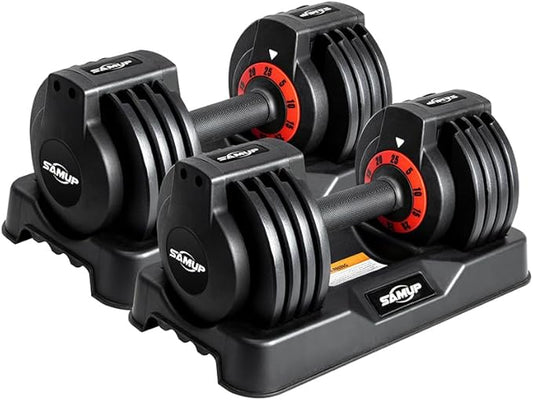 25/55 lbs Pair Adjustable Dumbbells Set, Adjustable Weights Dumbbells Set for Men and Women with Anti-Slip Fast Adjust Weight by Turning Handle,Black Dumbbell with Tray