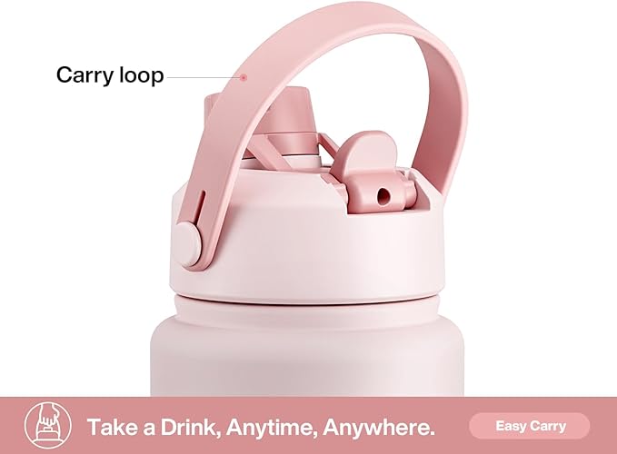 32 oz Insulated Water Bottle with 2-in-1 Straw and Spout Lid, Keep Cold 24H, Leak-Proof, BPA-Free, Double Wall Stainless Steel Water Bottle for Sports, Gym, Travel, and School (Cotton Candy)