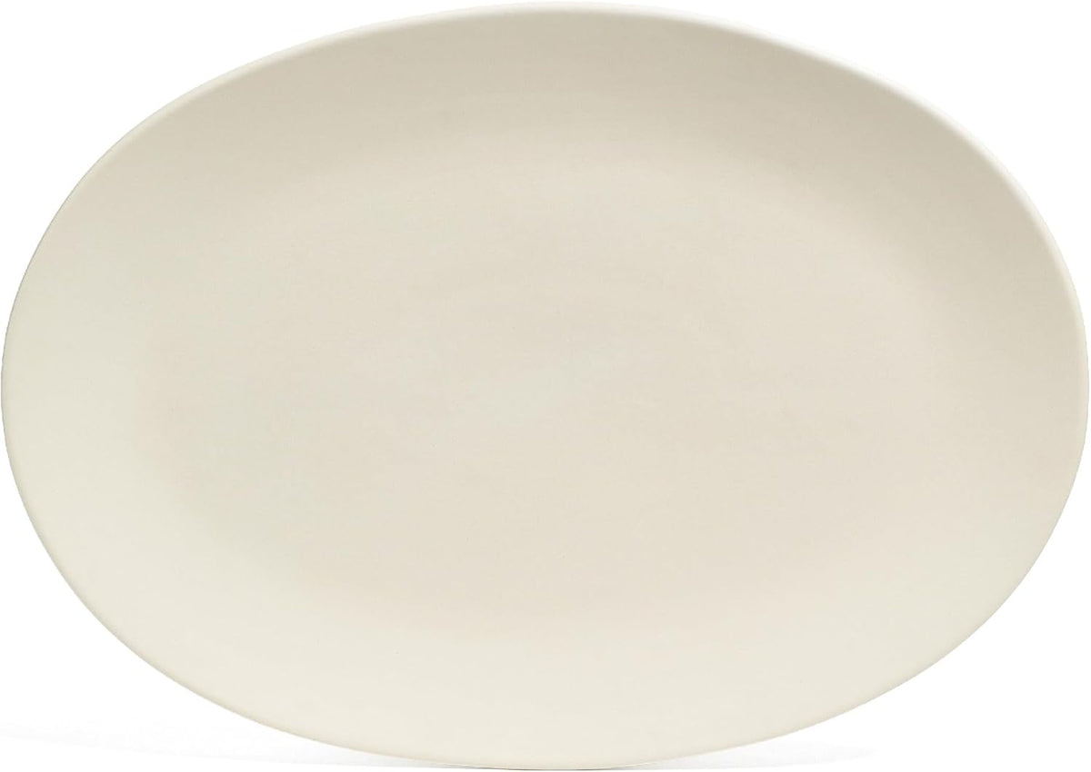 over&back Coupe Stoneware Serving Platter - Elegant 1-Piece Oval Serving Platter to Complete Your Kitchen Set - 16.4" x 11.5" - Semi-Matte Ivory