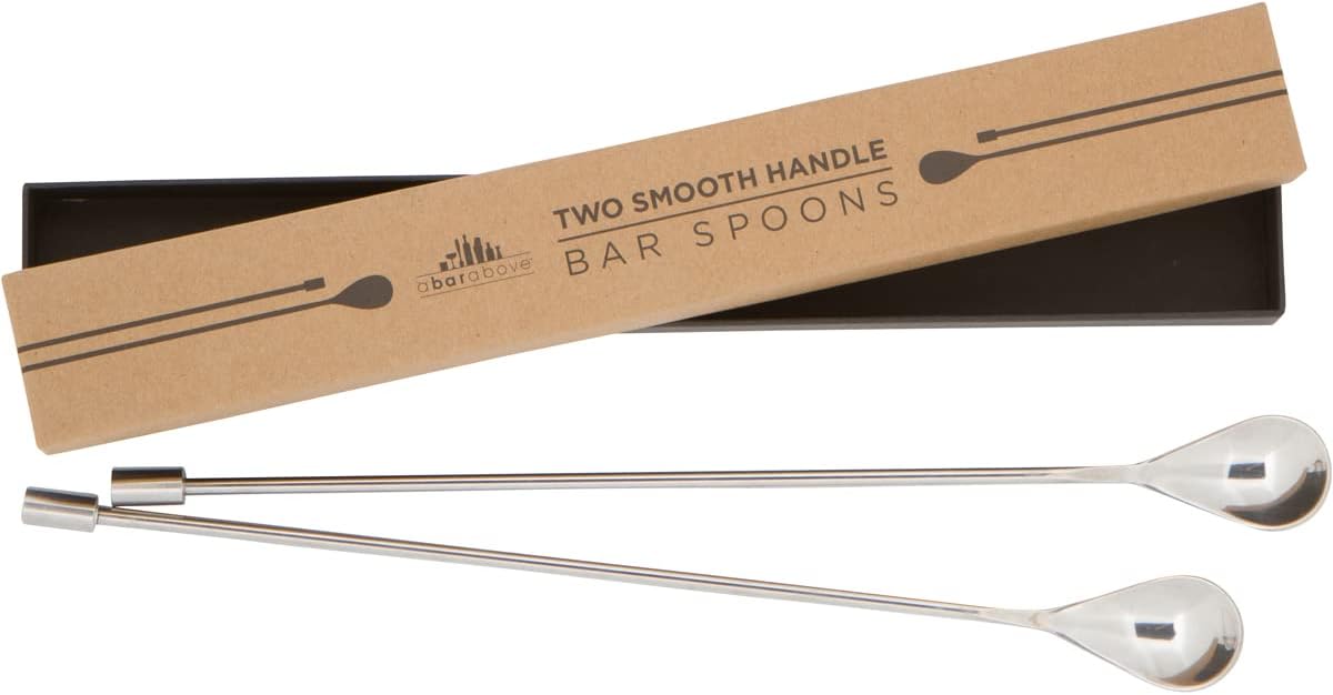 A Bar Above Bar Spoon Set, Spiral Handle, Stainless Steel Mixing Spoons for Cocktail Mixer Set, to Stir and Layer, Basic Professional or Home Bars Accessories (Stainless Steel, Smooth)