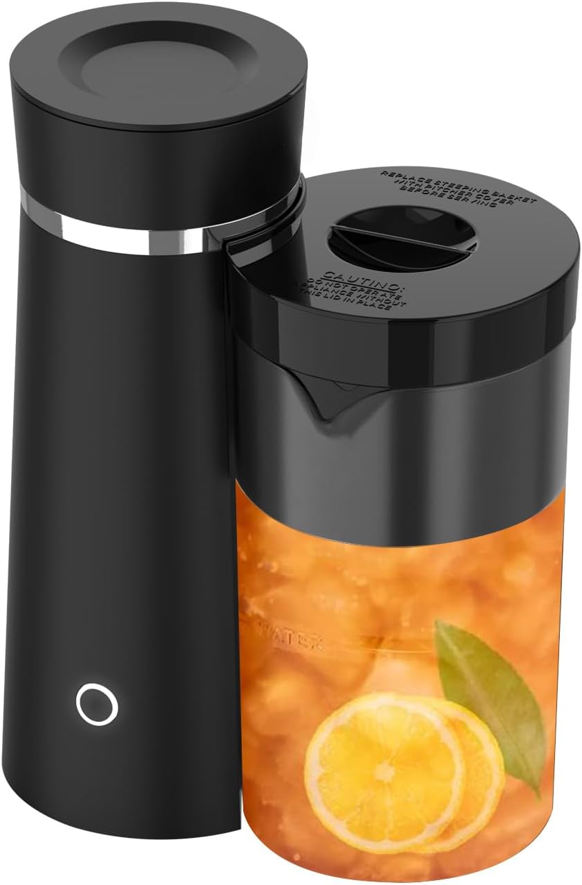 Iced Tea Maker and Iced Coffee Maker Brewing System with 2-quart Pitcher, Perfect For Fruit Infused Tea, Lemonade, Flavored Water (Black)