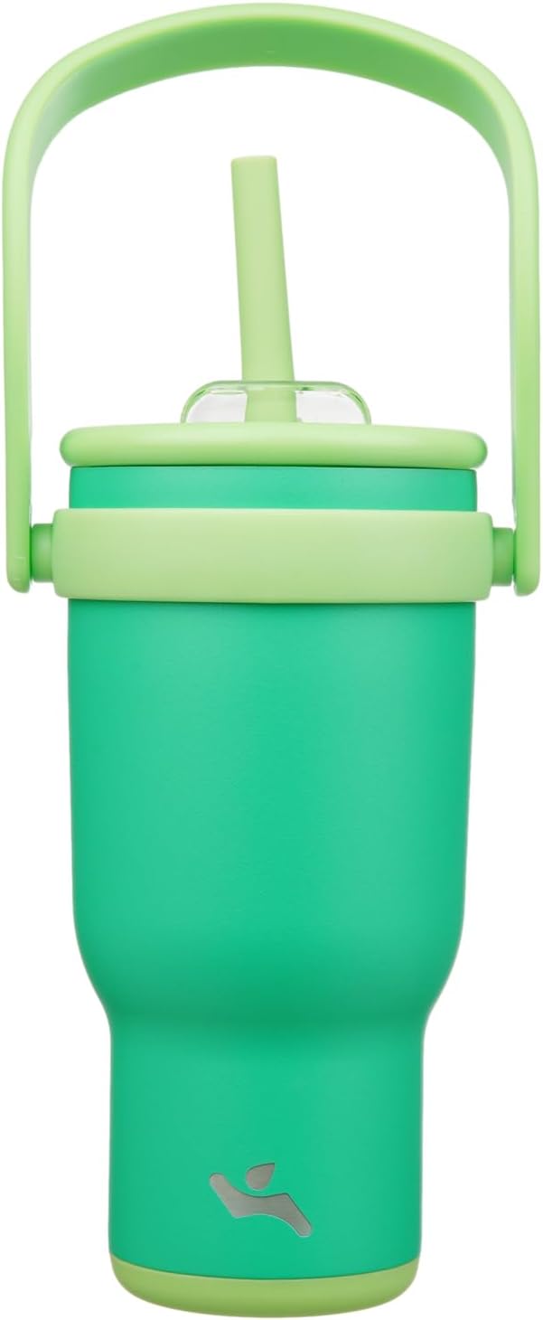 30 oz Tumbler with Side Handle, Insulated Water Bottle with Straw and 2 in 1 Lid, Stainless Steel Cup Travel Coffee Mug for Sports Office Gym,Olive Green