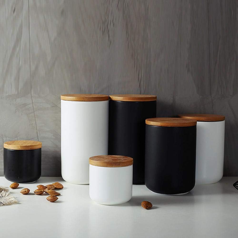 MilkyWay Food Storage Jar Strong Ceramic Storage Canisters with Airtight Seal Bamboo Lid Modern Design Seal Damp-Proof Kitchen Jar for Coffee, Tea, Spice and More (White(S: 8.7oz/260ml))