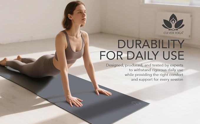 Clever Yoga - 7 Piece Yoga Kit for Women & Men, 6mm Cushioned Mat, 2 Blocks, Strap, Mat and Hand Towels & Carrying Bag - Starter Yoga Set, Accessories & Equipment for Home Workout