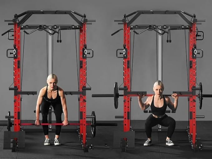 Mikolo Power Cage, Power Rack with Cable Crossover System, 1500LBS Squat Rack with LAT Pull Down System, Workout Cage with Pulley System for Fitness Home Gym