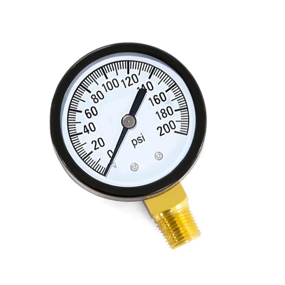 1/4" NPT 200Psi Steel Economical All Purpose Pressure Gauge with Brass Internals 2" Dial Display Bottom Mount