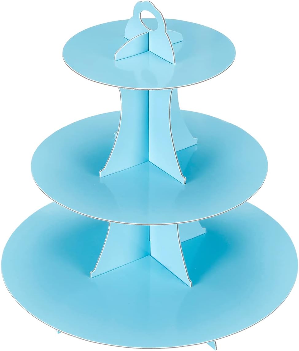 2Pcs 3-Tier Cupcake Stand, Cake Stand holder, Tiered DIY Cupcake Stand Tower for Dessert Table Displays, Birthday Theme Party Favors Decoration, Floral Tea Party, 12" W x 12.8" H, Light Blue
