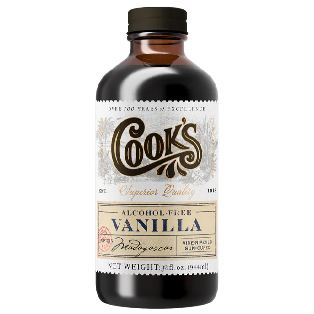 Cook's, Alcohol Free Pure Vanilla Flavoring, for Cooking, Baking, Desserts, Madagascar Vanilla Non-Alcoholic Extract Alternative, 32oz