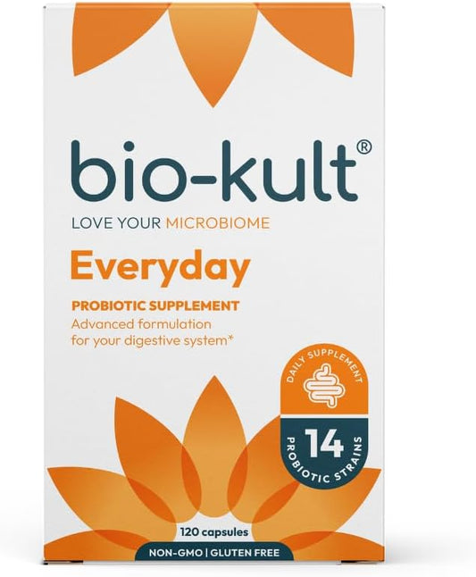 Bio-Kult Everyday Probiotics | 14 Strains | Adult Probiotic Supplement | Non-GMO, Gluten-Free | 120 Capsules