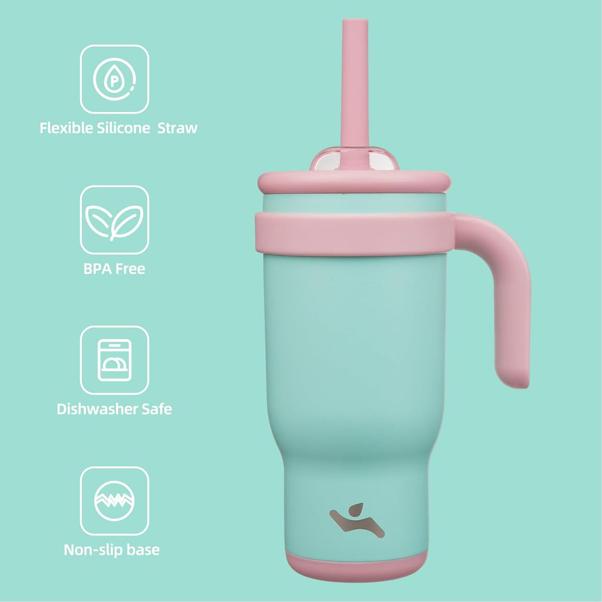 18 oz Tumbler with Side Handle, Insulated Water Bottle with Straw and 2 in 1 Lid, Stainless Steel Cup Travel Coffee Mug for Sports Office Gym,Guava