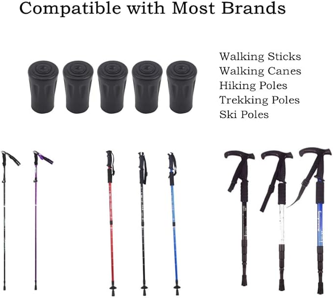 6pcs Walking Stick Tips, Replacement Rubber Tips for Walking Sticks, Trekking Pole Tips Baskets Hiking Pole Tips Feet Shock Absorption Rubber Cane Tips 11mm Diameter Survival Hiking Stick Accessories