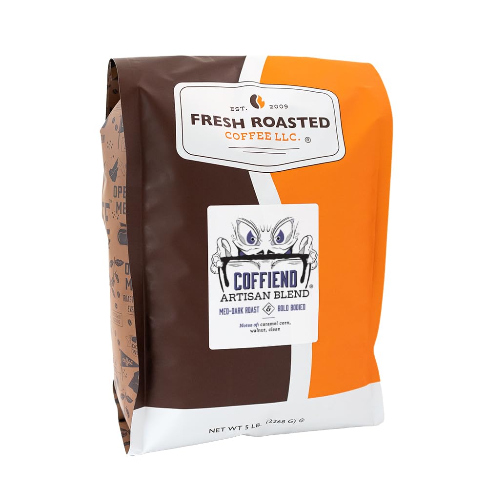 Fresh Roasted Coffee, Coffiend, 5 lb (80 oz), Med-Dark Roast, Kosher, GROUND
