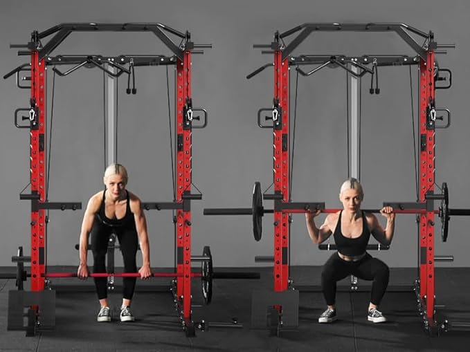 Mikolo Power Cage, Power Rack with Cable Crossover System, 1500LBS Squat Rack with LAT Pull Down System, Workout Cage with Pulley System for Fitness Home Gym