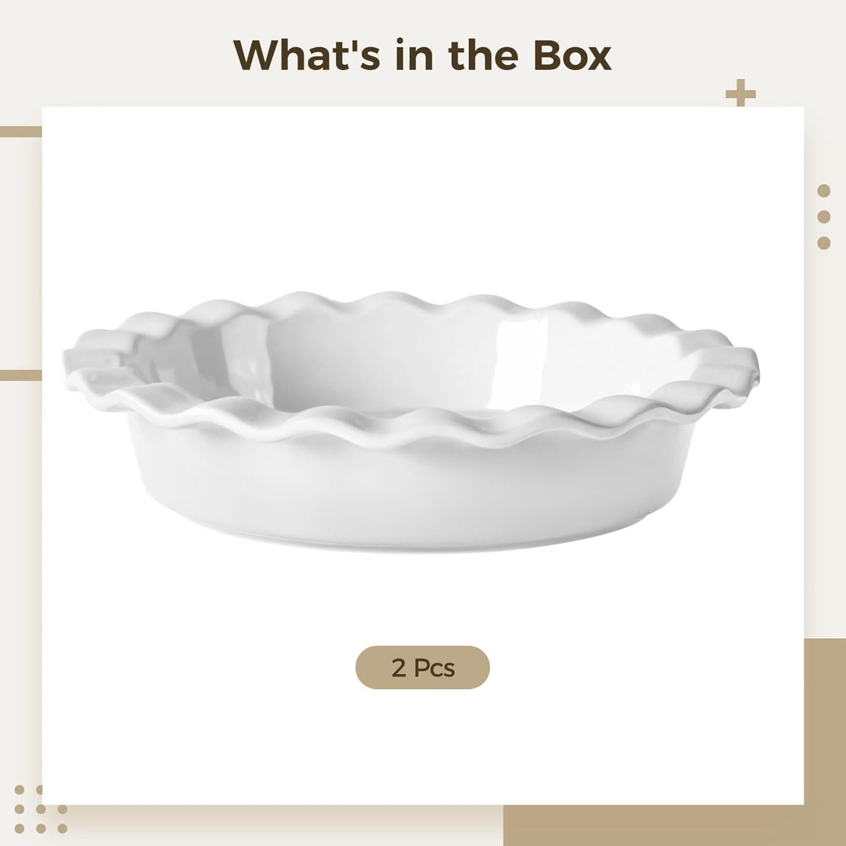 Homaisson Ceramic Pie Pans for Baking, 9.8 in Round Pie Dishes with Fluted Edges, Round Baking Dish, for Apple, Quiche, Pot Pies, Tart, Set of 2, White
