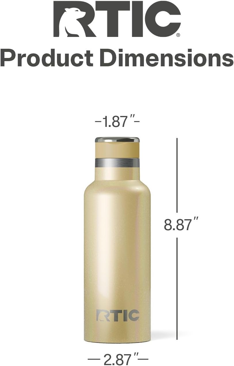 RTIC 16oz Journey Bottle Metal Stainless Steel Vacuum Insulated, BPA Free, Reusable, for Water, Hot and Cold Drinks, Travel, Sports, Camping, Sunlight Glitter