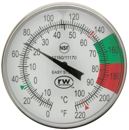 Rattleware 5-Inch Dial Thermometer Kit, Stainless Steel Easy Steam Probe with 1.75-Inch Dial NSF Approved Calibration Tool and Adjustable Clip for Barista Milk Temperature Control
