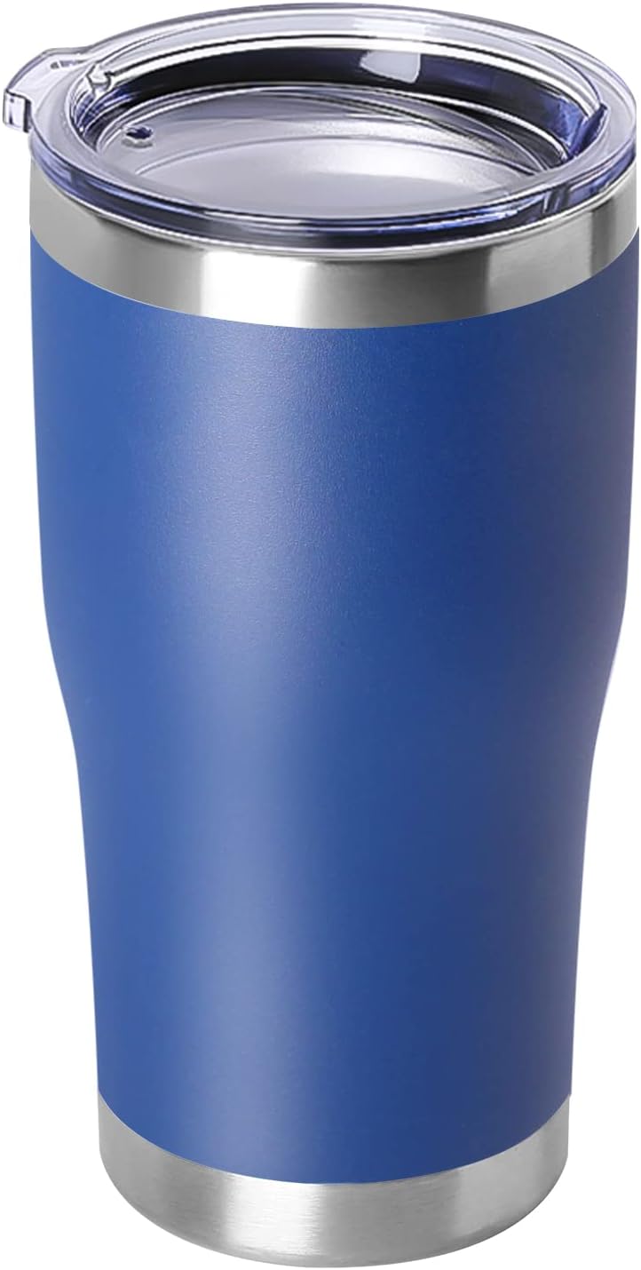 DOMICARE 20oz Tumbler with Lid Stainless Steel Tumblers Bulk, Double Wall Vacuum Insulated Coffee Travel Mug Powder Coated Tumbler, Dark Blue