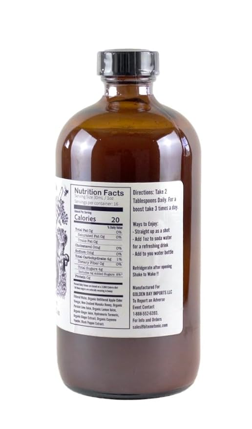 Bite Me Apple Cider Vinegar Tonic with Manuka Honey, Hydromeric, Ginger, Lime, Lemon Juice, Cayenne Pepper & Bioperine for Gut Health & Digestion
