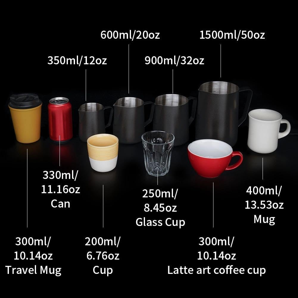 watchget Milk Frothing Pitcher 20oz/600ml Stainless Steel Espresso Steaming Pitcher for Espresso Machines Coffee Frothing Cup Cappuccino Latte Art Milk Jug Cup