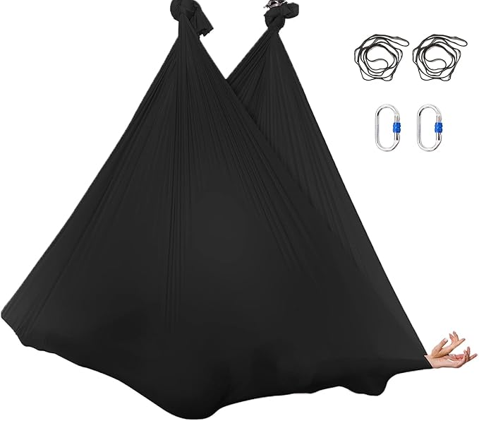 5.5 Yards Aerial Silks Yoga Swing Set - Aerial Yoga Hammock Kit Anti-Gravity Flying for Fitness, Low/Non Stretch Nylon Tricot Fabric Hardware Included for Dance