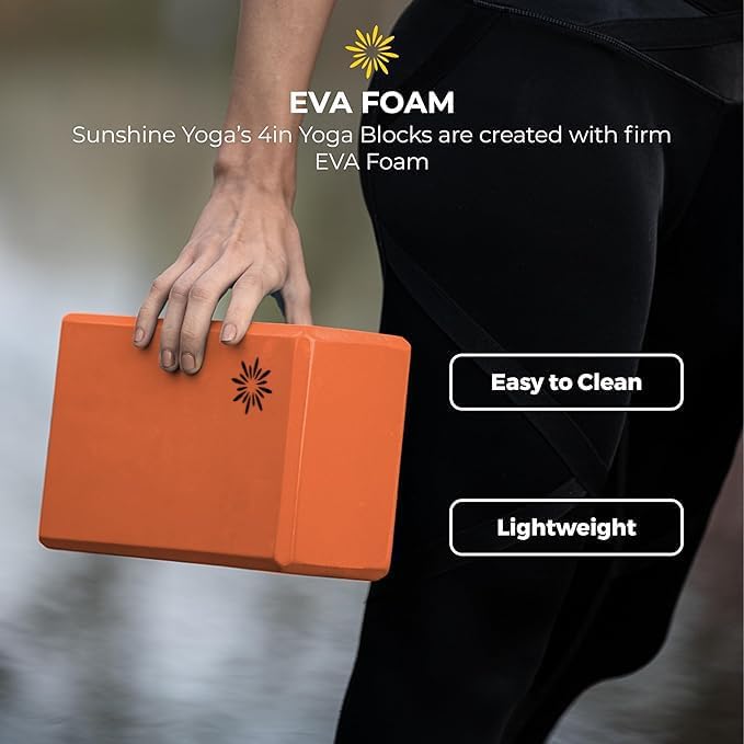 Sunshine Yoga 4" Yoga Block, 10 Pack Bulk EVA Foam Yoga Blocks, Firm and Supportive Yoga Brick, Balance Foam for Stretching, Pilates, and Workout, 4" x 6" x 9"