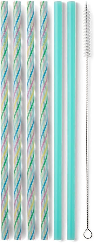 Swig Life Reusable Straws Rainbow + Aqua Tall Straw Set & Cleaning Brush, Each Straw is 10.25 inch Long (Fits Swig Life 20oz Tumblers, 22oz, and 32oz Tumblers)
