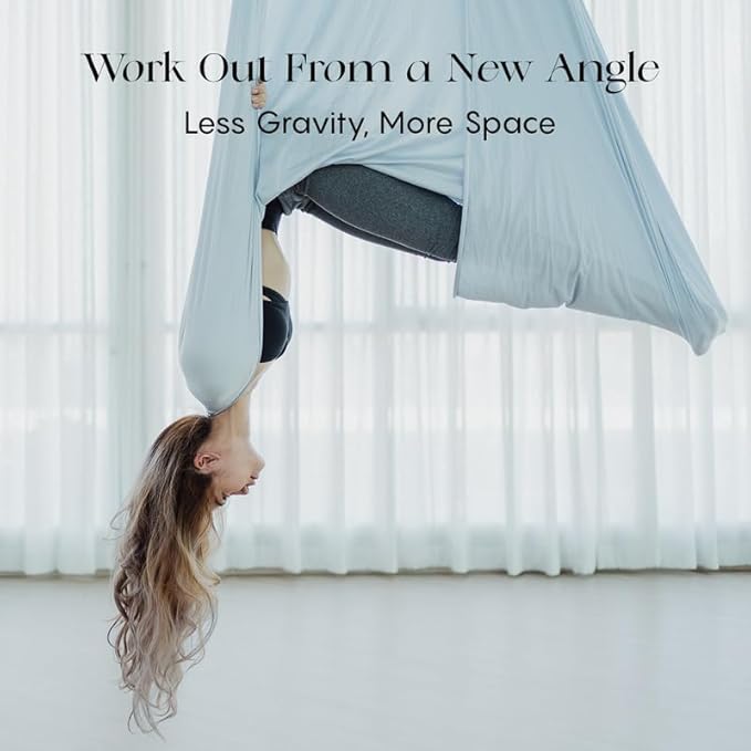 Aerial Silk Yoga Hammock & Swing for Home, Inversion Exercises, Starter Kit for All Levels - Durable with Extension Straps, Carabiners, and Pose Guide