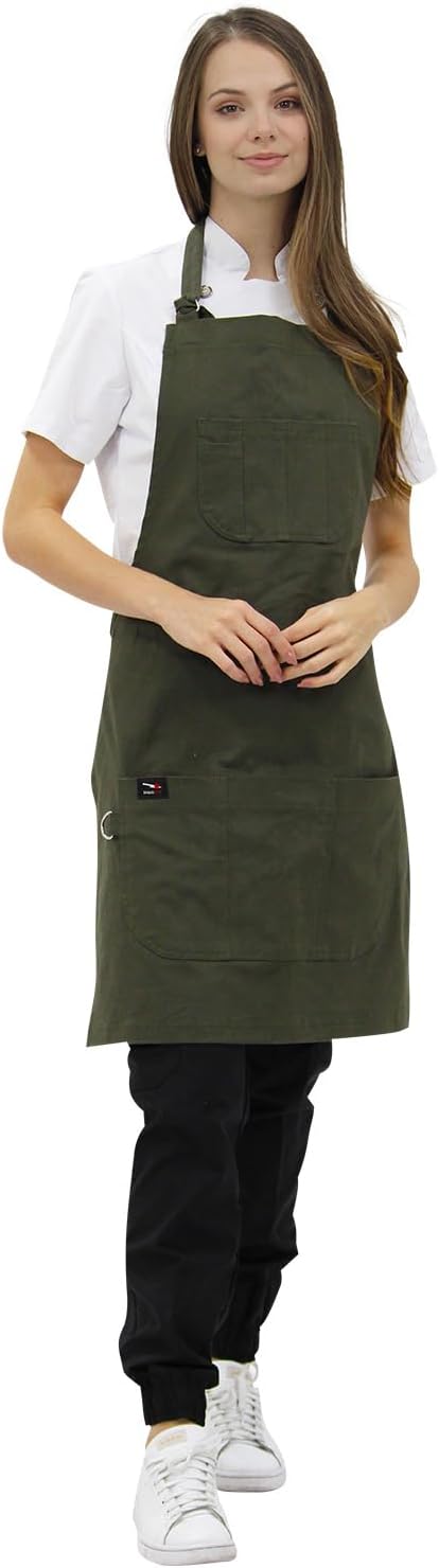 | Green Verona Gabardine Apron – Design for Men and women with neck adjuster, Anti-lint fabric with large pockets. For kitchen work, Chef.