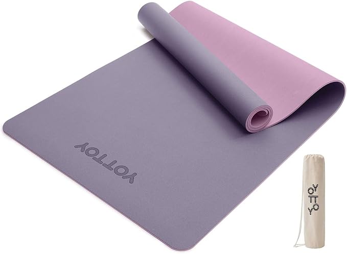 YOTTOY Yoga Mat,Non-Slip Hot Yoga Mat with Anti-Tear Design and Friendly Natural Rubber Mat with Strap and Bag