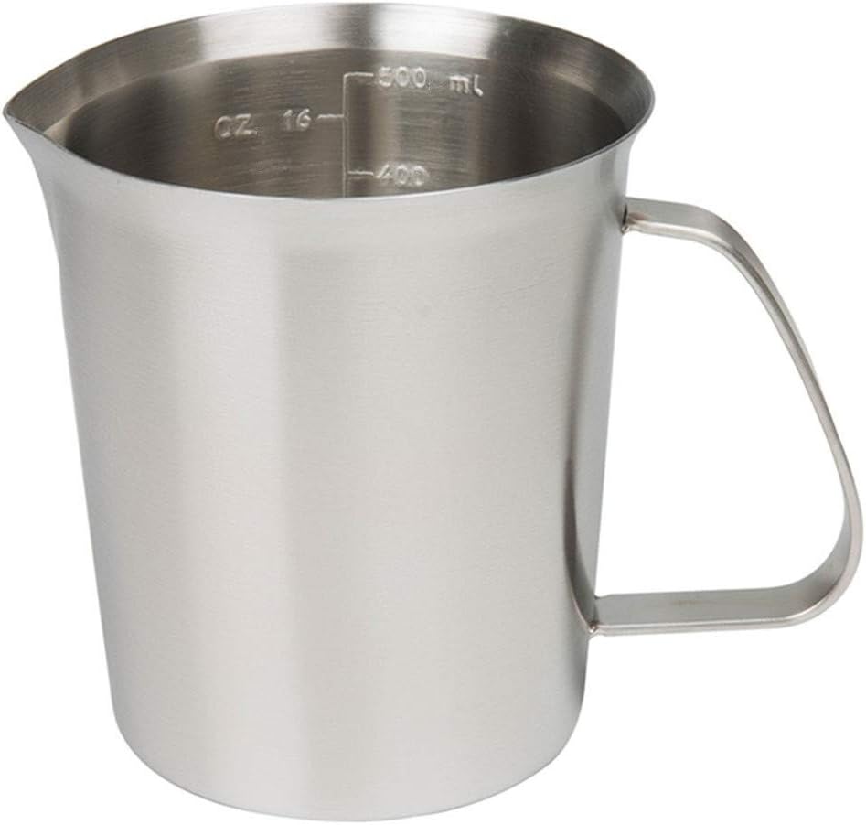 Measuring Cup, Stainless Steel Measuring Cup (16 Ounce/ 0.5 Liter- 2 Cup), Milk Frothing Pitcher, Steaming Pitcher, Milk Frothing Cup Jug with Marking with Handle for Espresso Machines, Latte Art