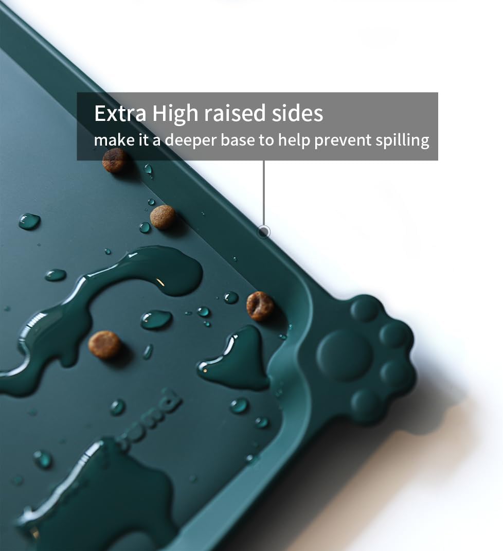 Hoki Found X-Large Silicone Non Slip Pet Food Mats - Tray for Dogs, Cats - Waterproof Feeding Mat - Dark Cedar