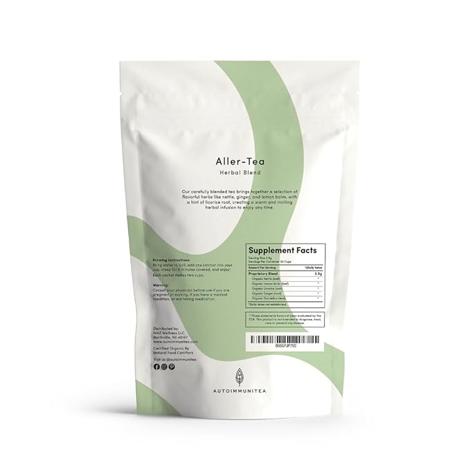 AutoimmuniTea – Soothing Tea Bags for Allergy Relief and Sinus Relief, Organic, Caffeine Free and USDA Certified, Blend of Lemon Balm, Ginger, Nettle, and Licorice, AIP Friendly