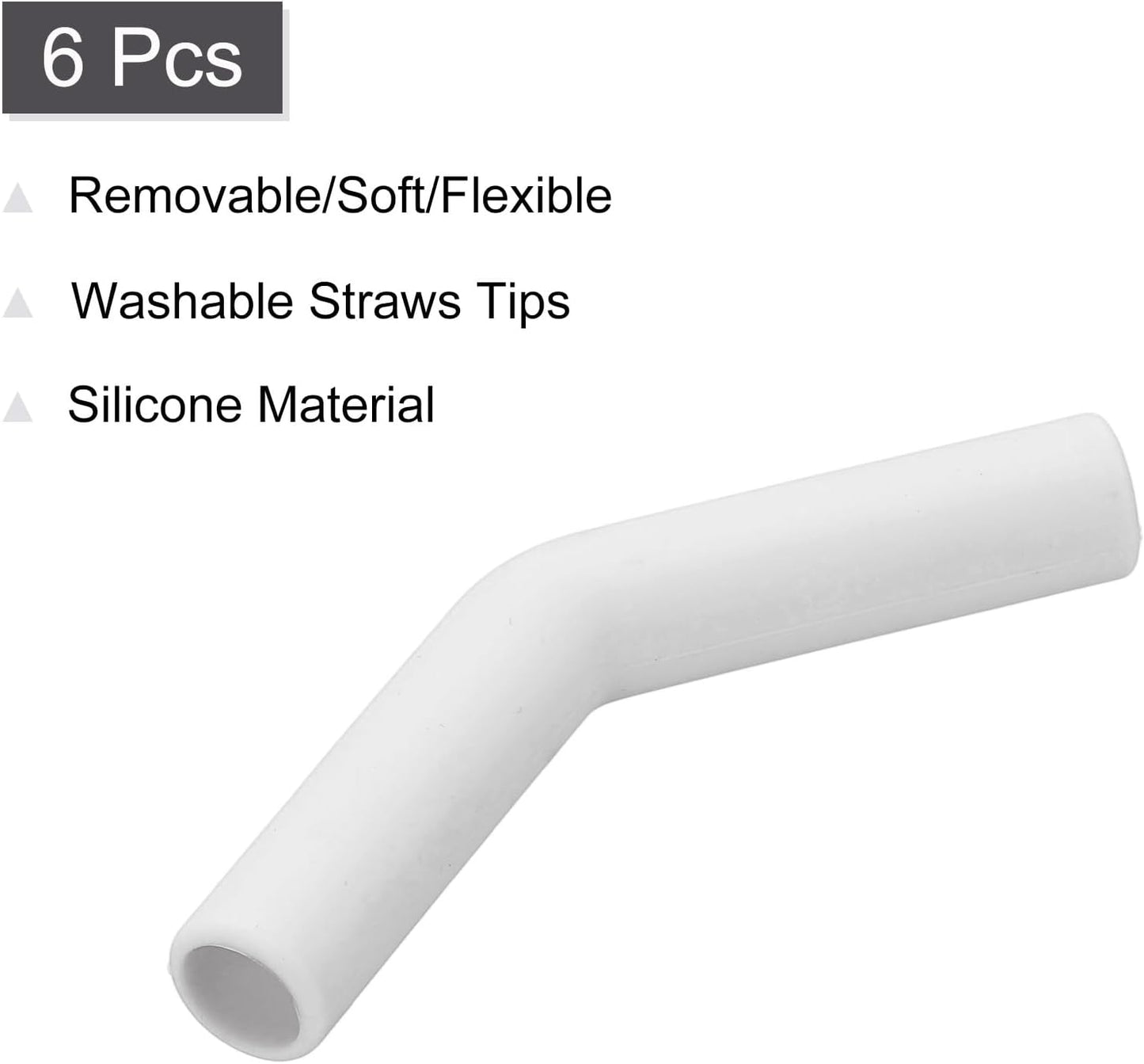 uxcell 6Pcs Silicone Straw Tips, Silicone Straw Elbows Tip, Soft Reusable Metal Straw Covers Fit for 10mm/0.39" OD Stainless Steel Straws, White