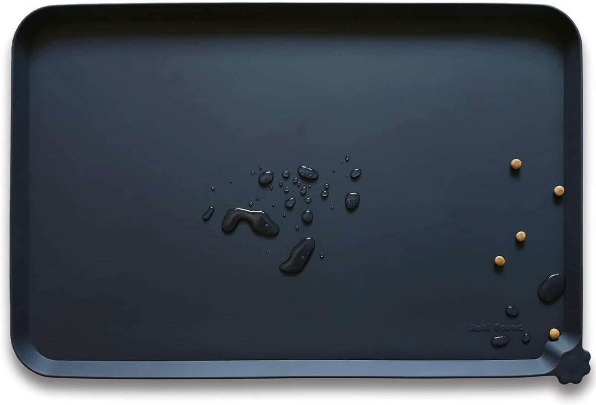 Hoki Found Silicone Pet Food Mats Tray - Non Slip Pet Bowl Mats Placemat - Dog Cat Feeding Mat - Waterproof Dog Food Mats -Pet Water Mats for Floors -Black