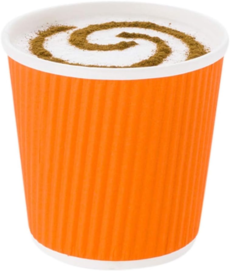 Restaurantware 4 Ounce Paper Cups, Pack of 25 Ripple Wall Disposable Cups â€“ Leakproof, Recyclable, Tangerine Insulated Hot Beverage Holders, with Matching Lids Available for Purchase Separately