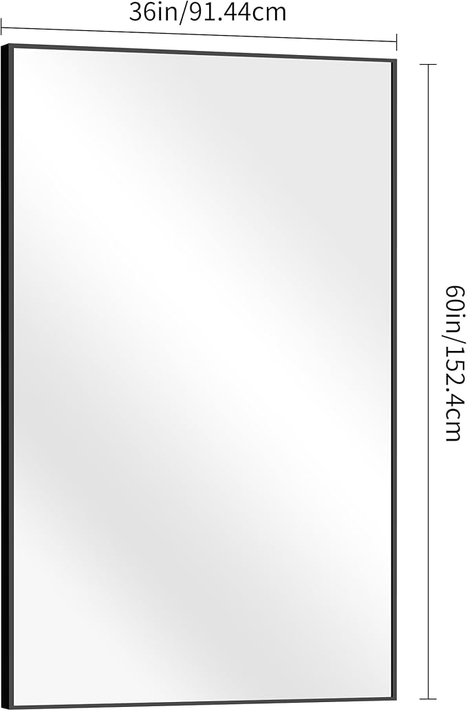 Black Bathroom Mirror for Wall, 60x36 Inch Rectangle Mirrors with Metal Frame, Modern Vanity Wall Mirror Decor for Entryway Hangs, Bathroom Living Room Horizontal or Vertical