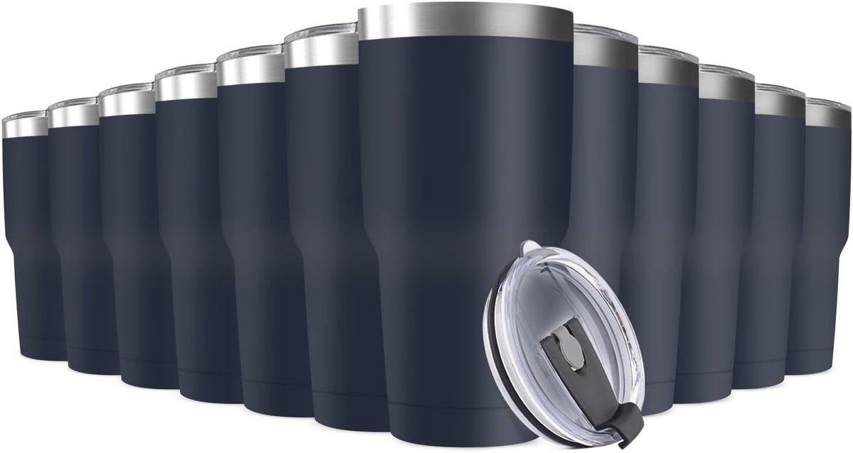 30oz Stainless Steel Travel Mug with Lid, 12 Pack Double Wall Vacuum Insulated Bulk Tumbler, Powder Coated Coffee Cup Suitable for Vehicle Cup Holders