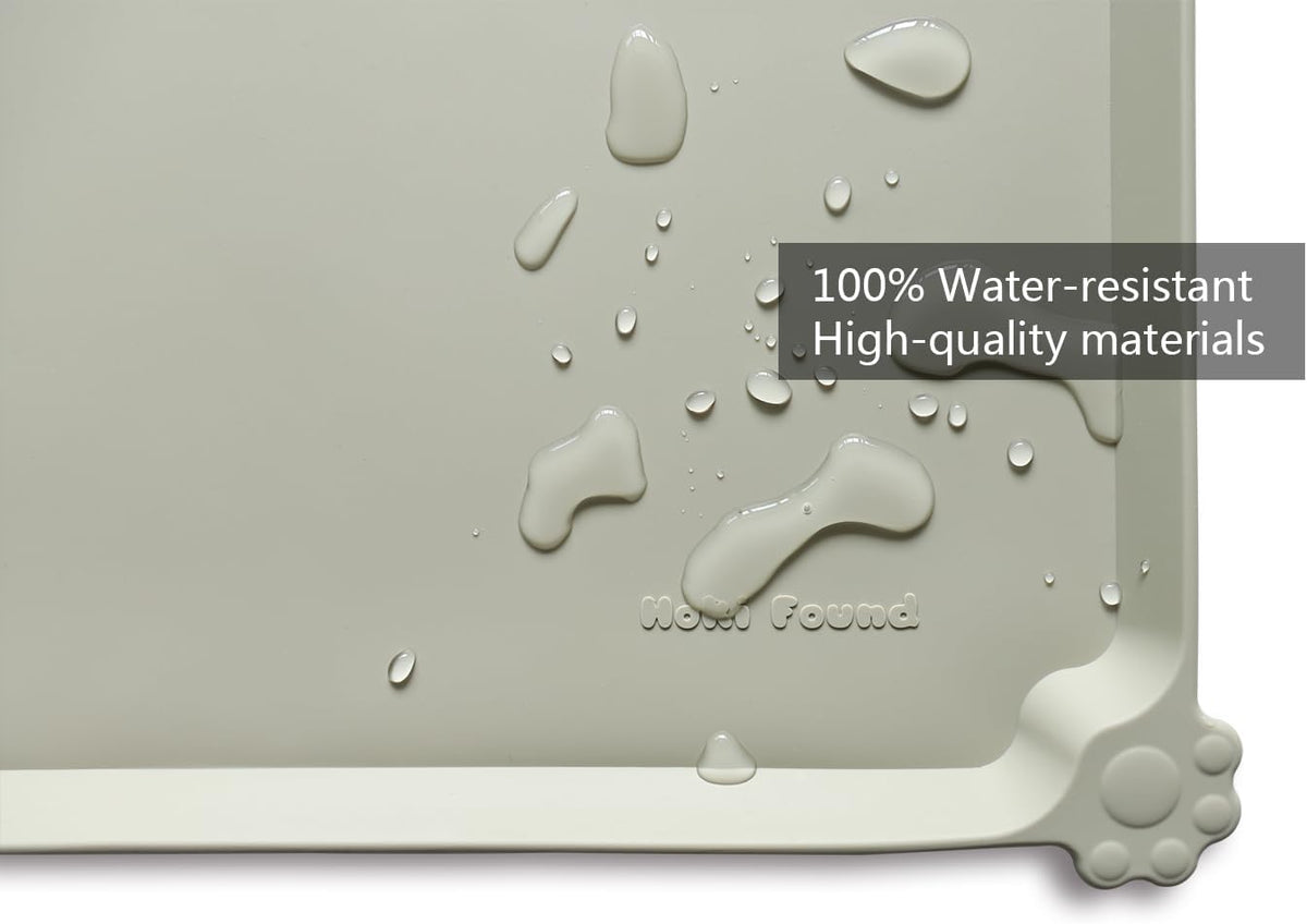 Hoki Found Large Silicone Non Slip Pet Food Mats - Bowl Placemats for Dog Cat - Waterproof - Cream Green