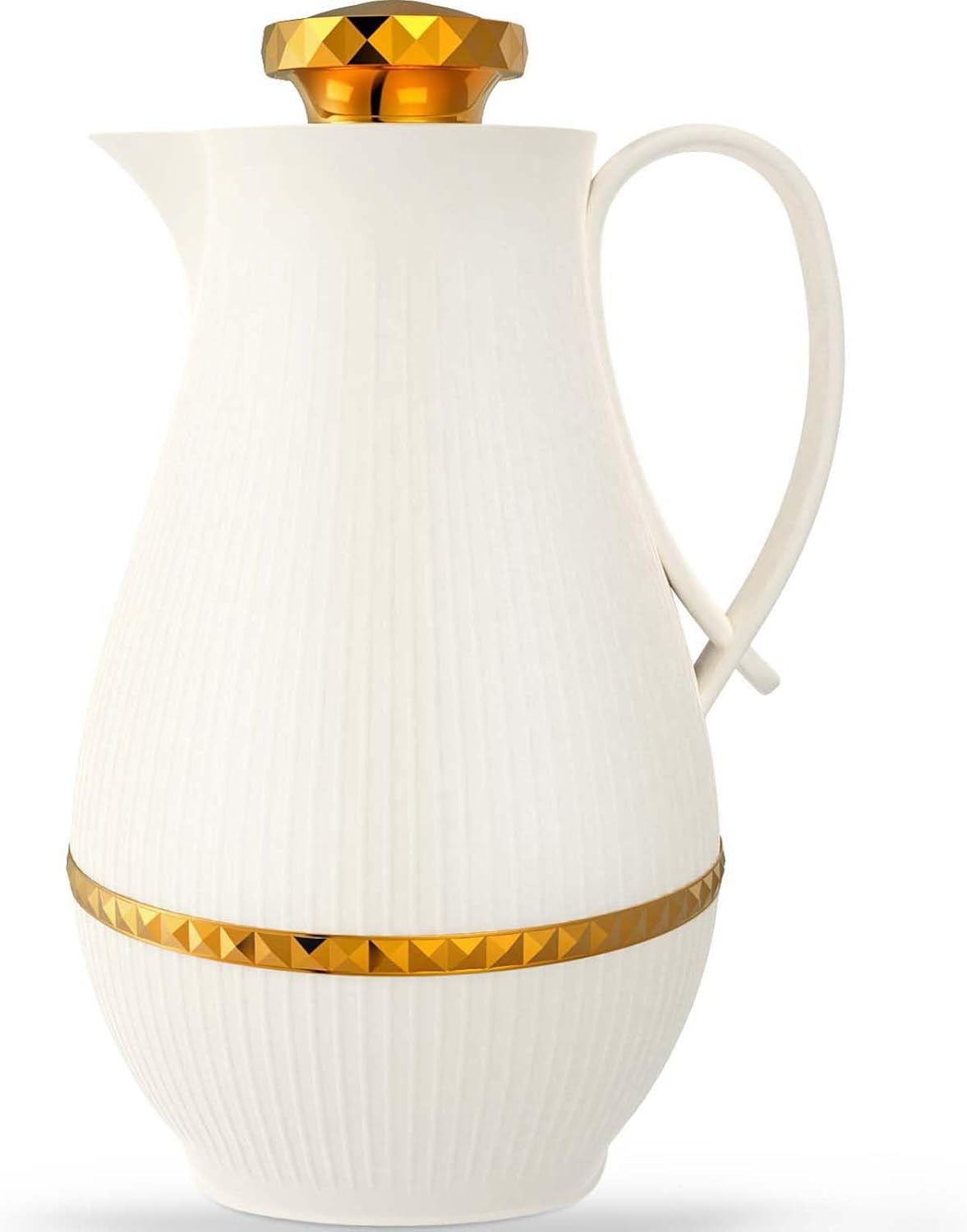 Insulated Thermal Coffee Carafe, 33 oz, Luxury Arabic-Style Insulated Carafe Flask,Coffee Tea Pot,with Spout and Glass Liner for Hot Cold Water,Housewarming Ornaments (White)
