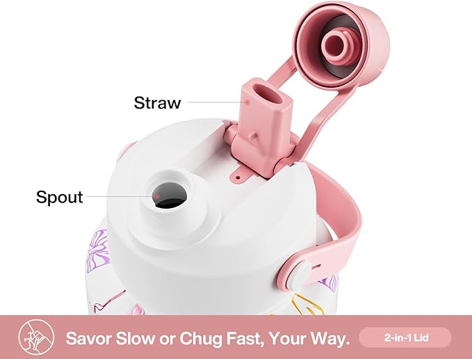 40 oz Insulated Water Bottle with 2-in-1 Straw and Spout Lid, Keep Cold 24H, Leak-Proof, BPA-Free, Double Wall Stainless Steel Water Bottle for Sports, Gym, Travel, and School (Ribbon Whimsy)