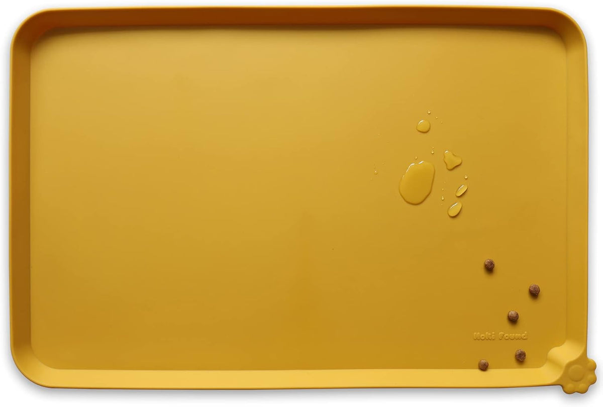 Hoki Found Silicone Pet Food Mats Tray - Dog Pet Cat Feeding Mat - Waterproof Dog Cat Food Mats -Pet Water Mats for Carpet -Honey