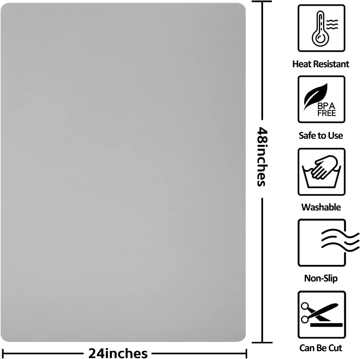 Silicone Mat Heat Resistant Mats for Countertop, Multipurpose Large Silicone Mats for Crafts Kitchen Workbench Size 48x24 inches Thick 2mm,Rolled Package,Grey
