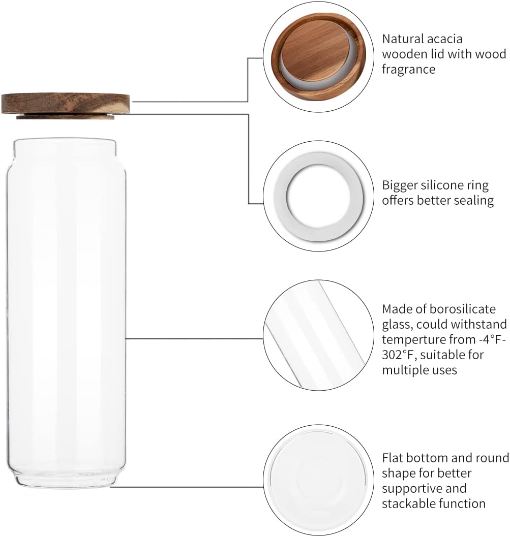 Glass Storage Jars with Acacia Wooden Lid Set of 3, 34 OZ High Borosilicate Glass Containers Kitchen Food Canisters s for Coffee Beans/Sugar/Tea/Nuts