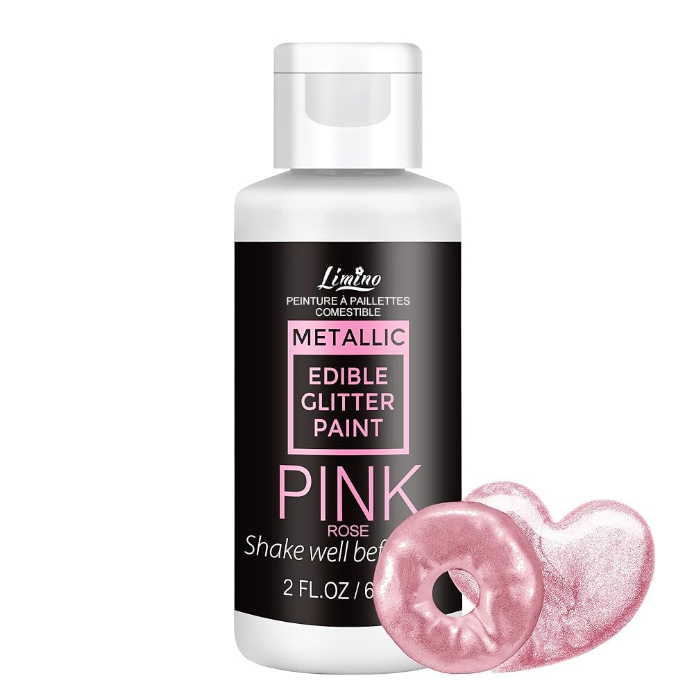 Edible Glitter Paint - 2 fl.oz Food Grade Metallic Glitter Cake Paint for Cake Decorating, Baking, Cupcakes - Shimmer Art Decorative Liquid Edible Paint Food Coloring for Fondant, Donuts (Pink)