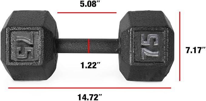 WF Athletic Supply Cast Iron Solid Hexagon Gray/Black Dumbbells, Strength Training Free Weights Set of 2 for Women and Men, Hand Weights Sold by Pairs, Multi-Select Size Options Available