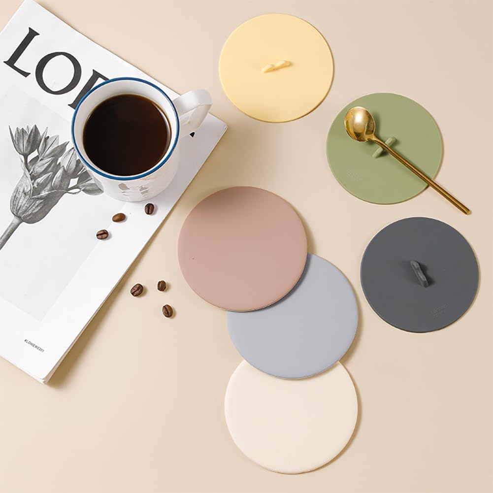 Silicone Cup Lids Silicone Cup Covers 6color Design, Food Grade Anti-dust Airtight Seal Lids for Mugs, Tea Cups, Coffee Cup 4pcs (BG-4pcs-2)