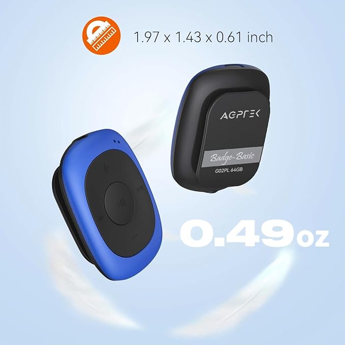 AGPTEK 64GB Clip MP3 Player with FM Shuffle, Portable Music Player with Sweatproof Silicone Case for Sports