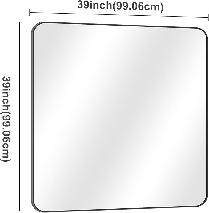 39" x 39"Bathroom Mirror, Matte Black Wall Mirror with Metal Frame, Decorative Rectangular Vanity Mirror for Bedroom Bathroom Living Room Entryway (Horizontal/Vertical)