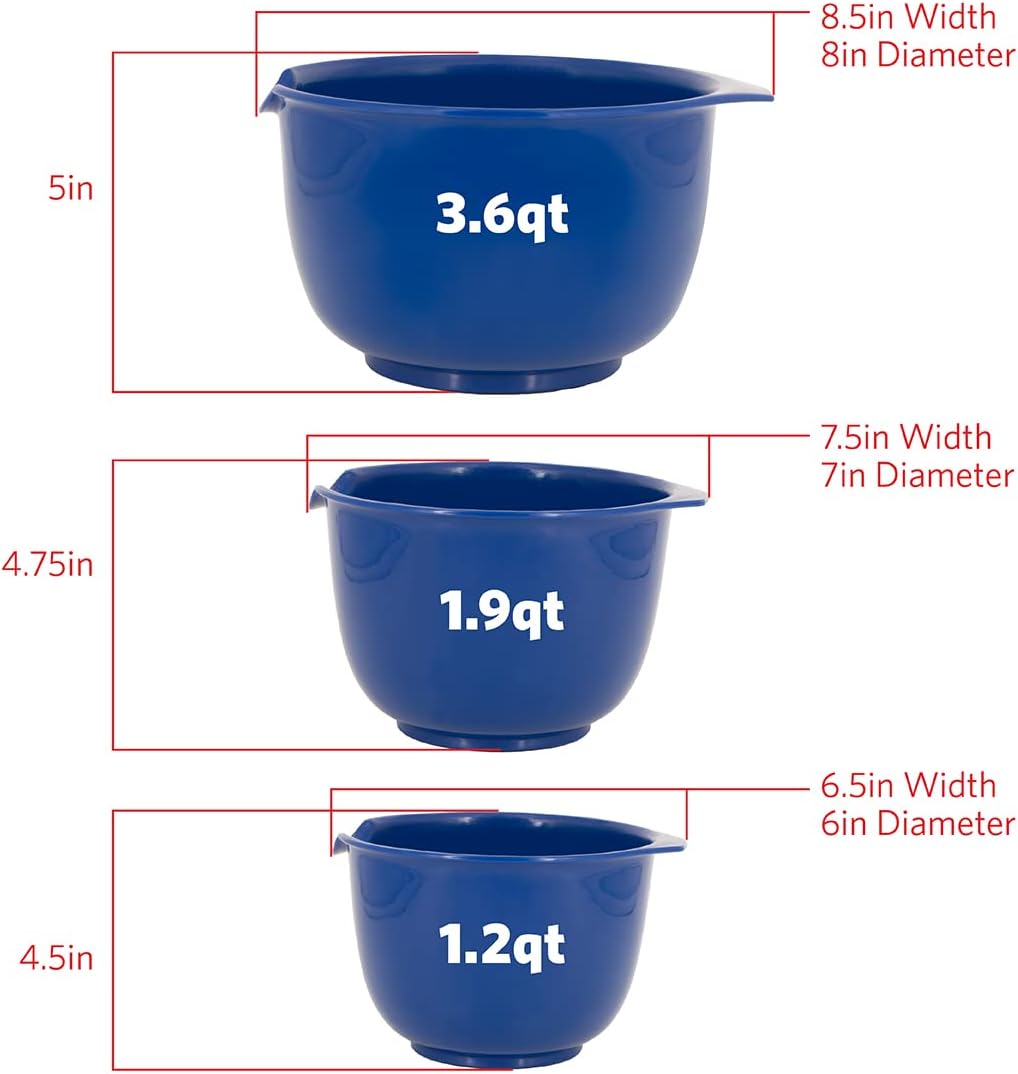 GLAD Mixing Bowls with Pour Spout, Set of 3 Nesting Design Saves Space Non-Slip, BPA Free, Dishwasher Safe Plastic Kitchen Cooking and Baking Supplies, Blue